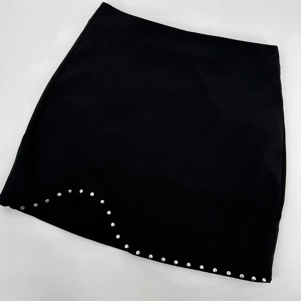 Zara Black Rhinestone Wavy Hem Mini Skirt Size XS Night‎ Out Glam Clubwear Party
